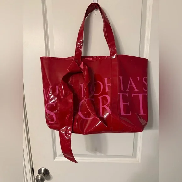 Victoria's Secret Glossy Red and Pink Tote - Picture 1 of 4